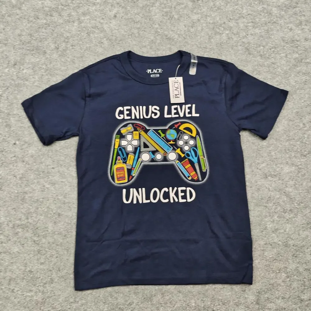 The Children's Place Shirt Kids 7-8 Years Blue Cotton/Poly Graphic Tee